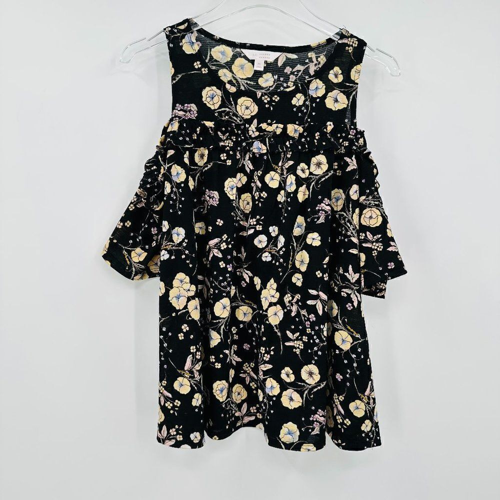 LC Lauren Conrad Size Medium Floral Cold Shoulder Black and Pink Blouse Top